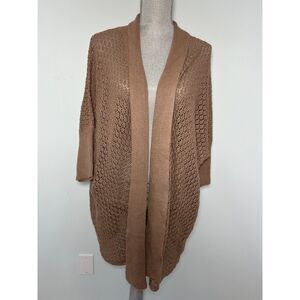 Woman Within Open Knit Tan Light Brown Cardigan Sweater Top size 1X 22/24